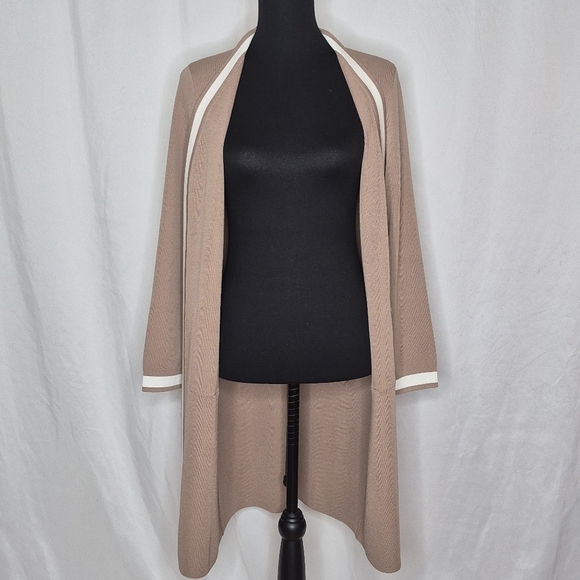 Tahari Open Front Long Sleeve Longline Colorblock Career Cardigan - Size M - Picture 5 of 13